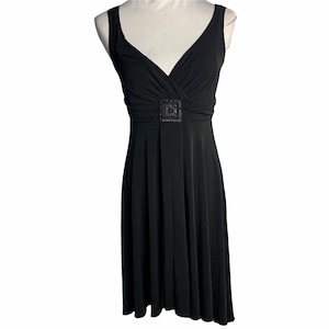 Vintage En Focus Beaded High Low Dress 10 Black Knit Padded Bust Surplice A Line