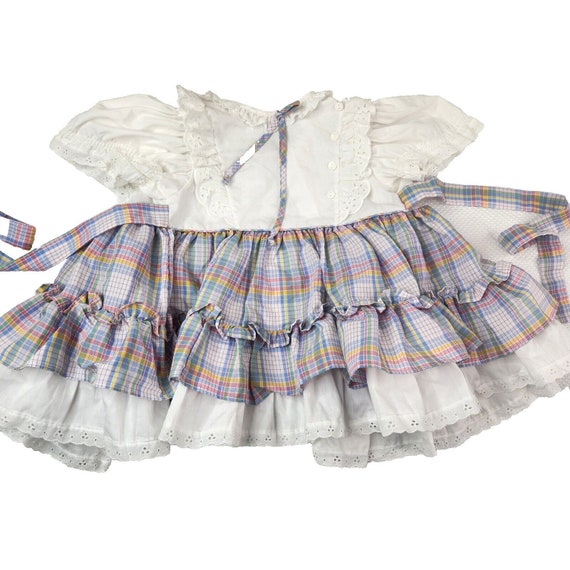 Vintage 80s Bryan Blue Pink Toddler Ruffle Dress … - image 1