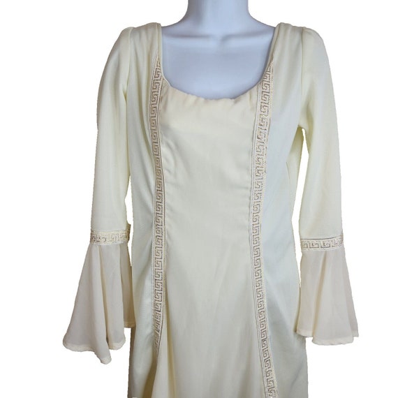 Vintage 60s Mod Dress Size S Ivory Gold Grecian G… - image 1