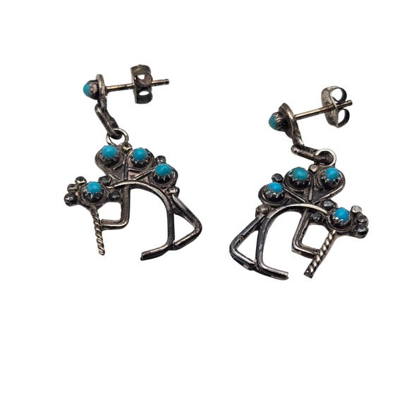 Vintage Navajo Sterling Silver Turquoise Kokopelli Kachina Earrings