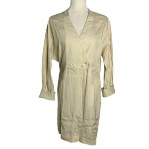 BCBG Dolman Sleeve Midi Shift Dress XXS Beige V Neck Buttons Pockets Belt Loops
