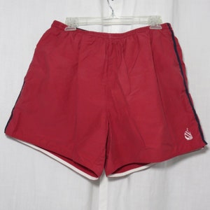 90s Nautica Red Yellow & Red Striped Short Swim Trunks Mens