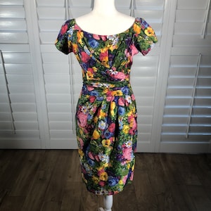 Vtg 60s Ceil Chapman Garden Party Dress Floral S/M Mrs Maisel Metal Zip