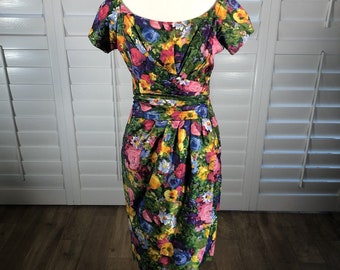 Vtg 60s Ceil Chapman Garden Party Dress Floral S/M Mrs Maisel Metal Zip