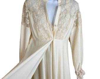 Vintage 60s Alice Malouf S Ivory Pegnoir Nightgown Gown Robe Bridal Lace