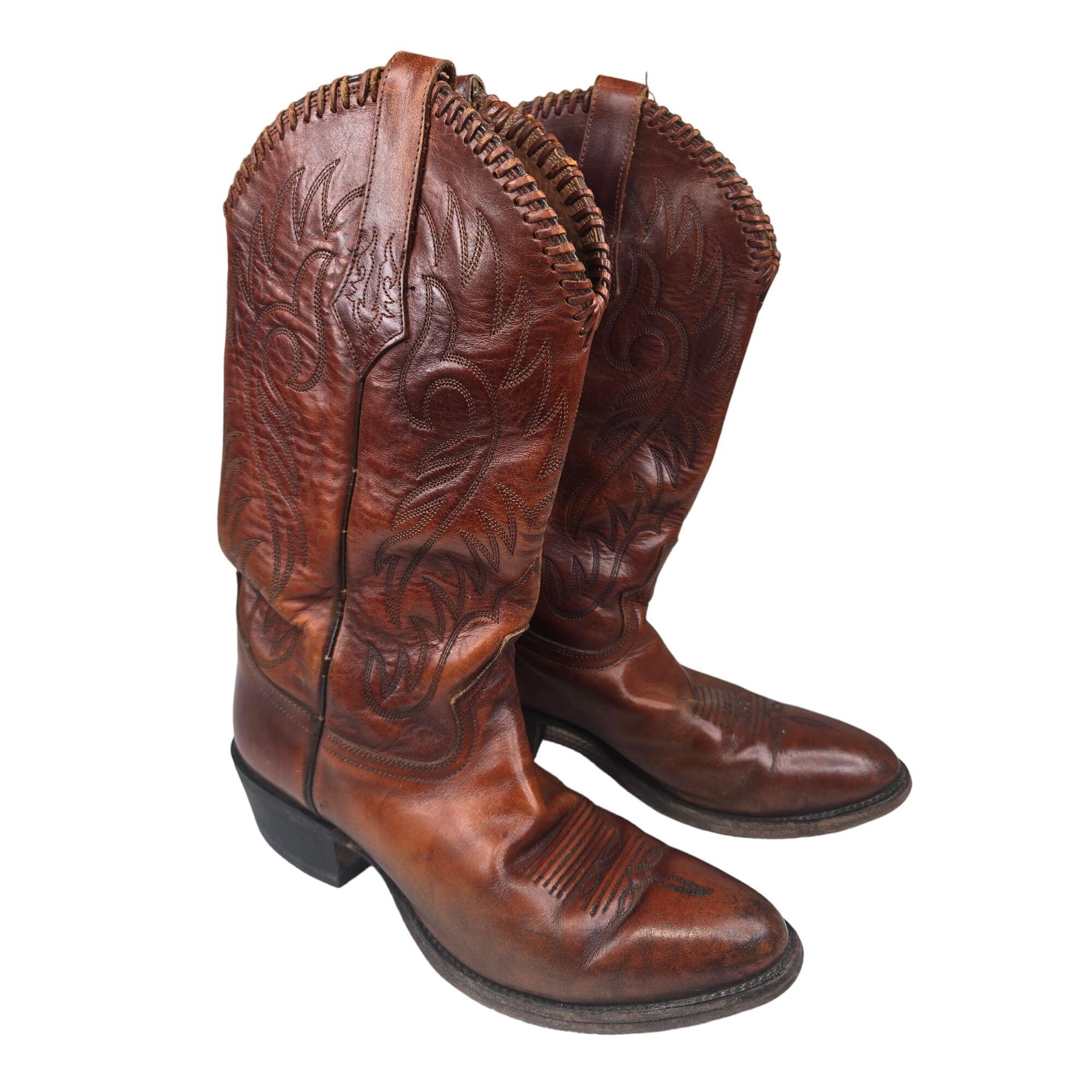Bottes Western Vintage Tony Lama Homme Cuir Marron Pointure 8D