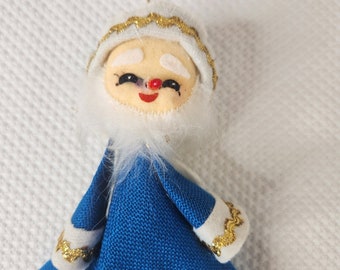 Vintage 60s Christmas Ornament Felt Blue Santa King Rick Rack