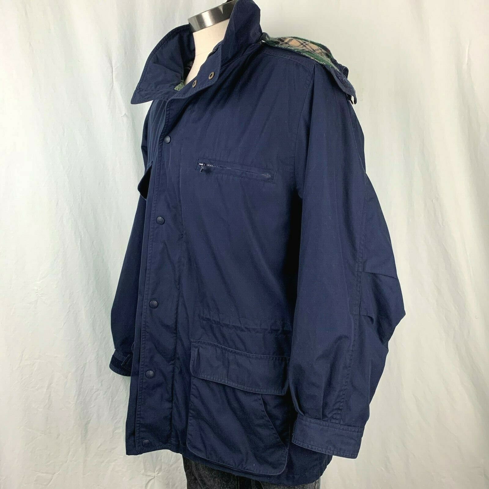 Vintage Eddie Bauer Jacket L Navy Blue Plaid Wool Lined - Etsy