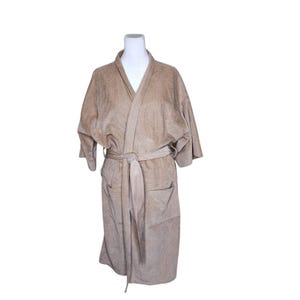 Vintage 70s Velour Bathrobe Pockets Mens One Size Beige