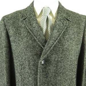 Vintage 50s Wool Overcoat 40 Gray Nubby Fleck Notch Collar Pockets Union Made image 1