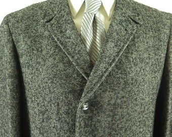 Vintage 50s Wool Overcoat 40 Gray Nubby Fleck Notch Collar Pockets Union Made