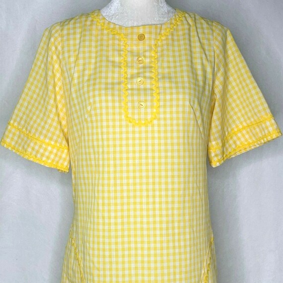 Vintage 60s Shift Dress M Yellow Gingham Rickrack