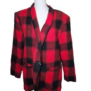 Vintage 90s David Paul New York Blazer Jacket Womens Size M Red Buffalo Plaid