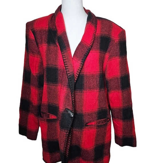 Vintage 90s David Paul New York Blazer Jacket Womens Size M Red Buffalo Plaid
