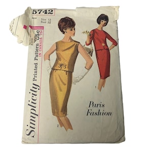 Vintage 60s Simplicity 5742 Muster Misses 10-18 Paris Fashion 2 Stück Kleid Schnitt