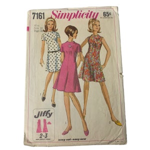 Vintage 60s Simplicity 7161 Pattern Misses 8-20 Simple to Sew Jiffy Dress Cut
