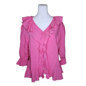 Vintage 90s Long Sleeve Ruffle Romantic Poets Blouse Womens M Pink