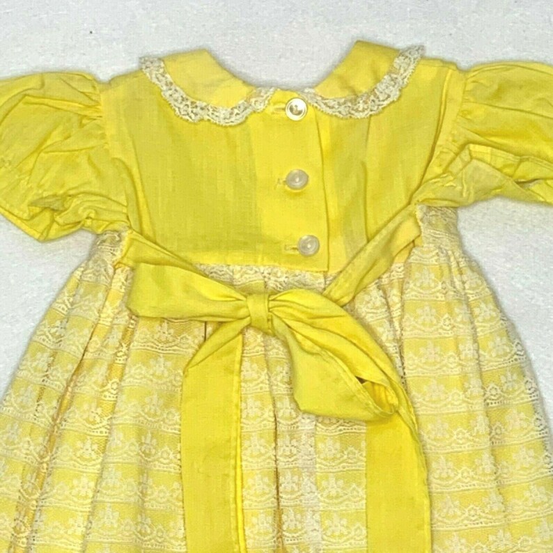 Vintage 60s Infant Baby Doll Dress 36m Yellow Lace Overlay Etsy UK