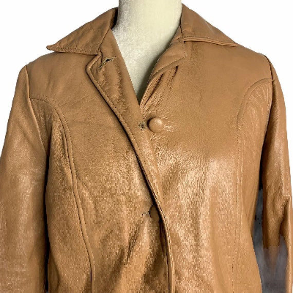 Vintage 70s Soft Leather Jacket S Brown Pockets R… - image 2