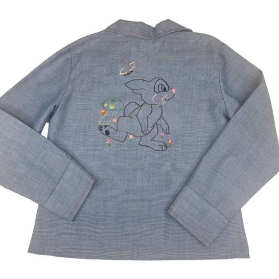 Vintage 70s Embroidered Shirt Womens Small Blue T… - image 1