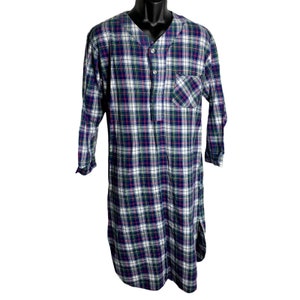 Chemise de nuit Oscar de la Renta pour homme vintage S bleu à carreaux avec poche et boutons à manches longues