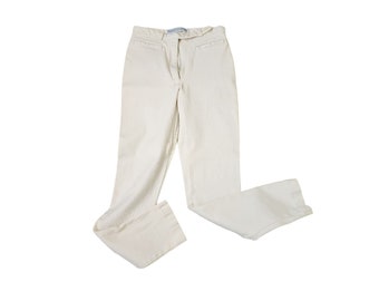 Vintage 70er Jahre Skinny Twill Hose schmal geschnitten Damen Größe S Beige Ankle