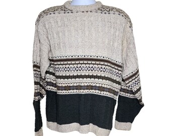 Vintage 80s Field Master Nordic Sweater Long Sleeve Mens Size M Brown Fair Isle
