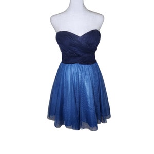 Vestido mini de cóctel vintage Y2K sin tirantes, talla juvenil, escote corazón azul