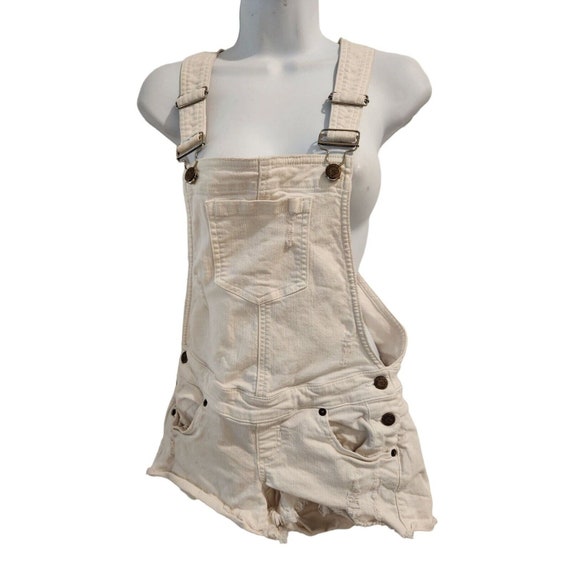 Vintage 90s Guess White Demin Overalls Shorts S B… - image 1