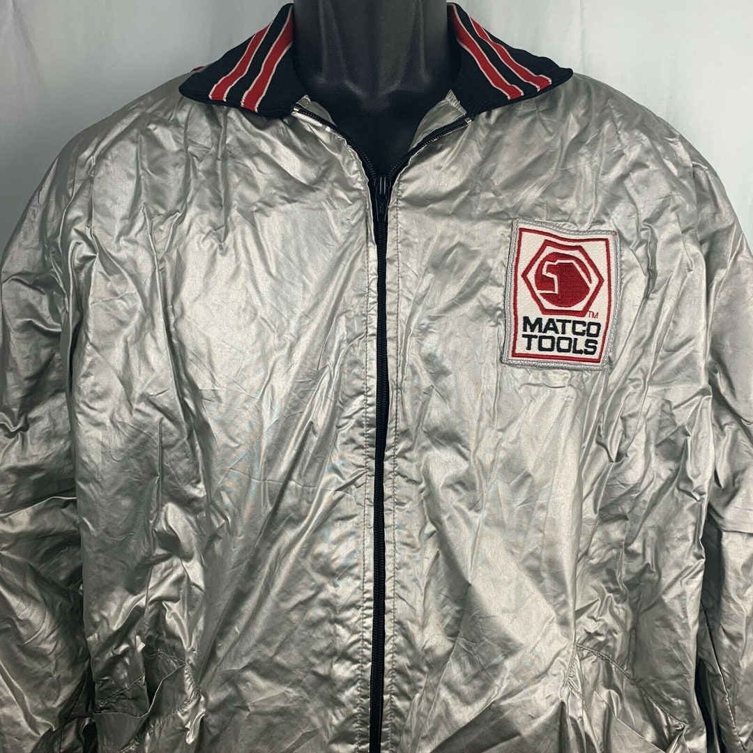 Vintage Holloway Matco Tools Jacket XL Silver Windbreaker Lined Full