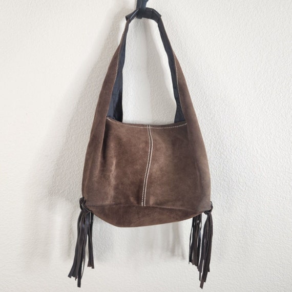 Vintage CHANEL Suede Leather Fringe Brown Shoulder Bag Tote Bag #2378  Rise-on