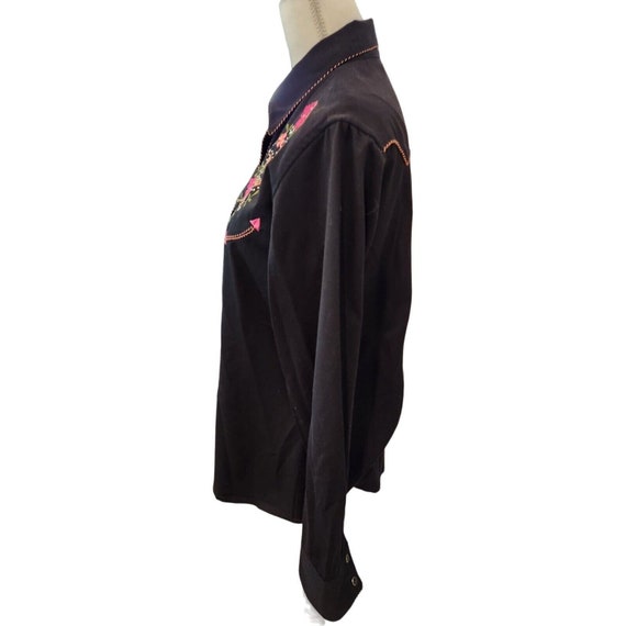 Vintage Y2K Womens Black Pink Embroidered Long Sl… - image 3