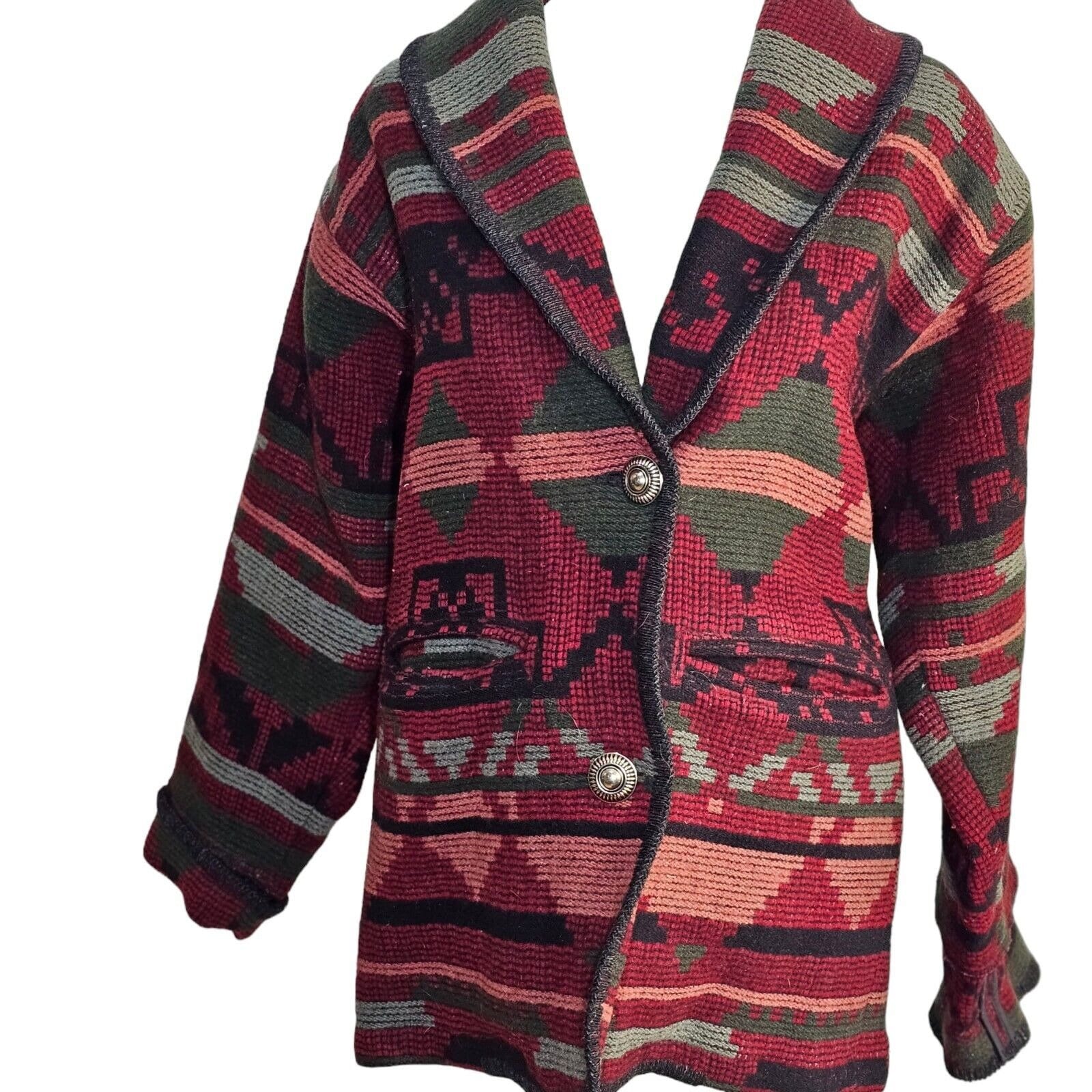 Vintage 80s Eddie Bauer Jacket Coat Womens Size XS Red Wool Aztec