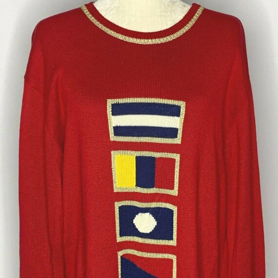 Vintage Liz Claiborne Knit Tunic Sweater L Red Go… - image 2