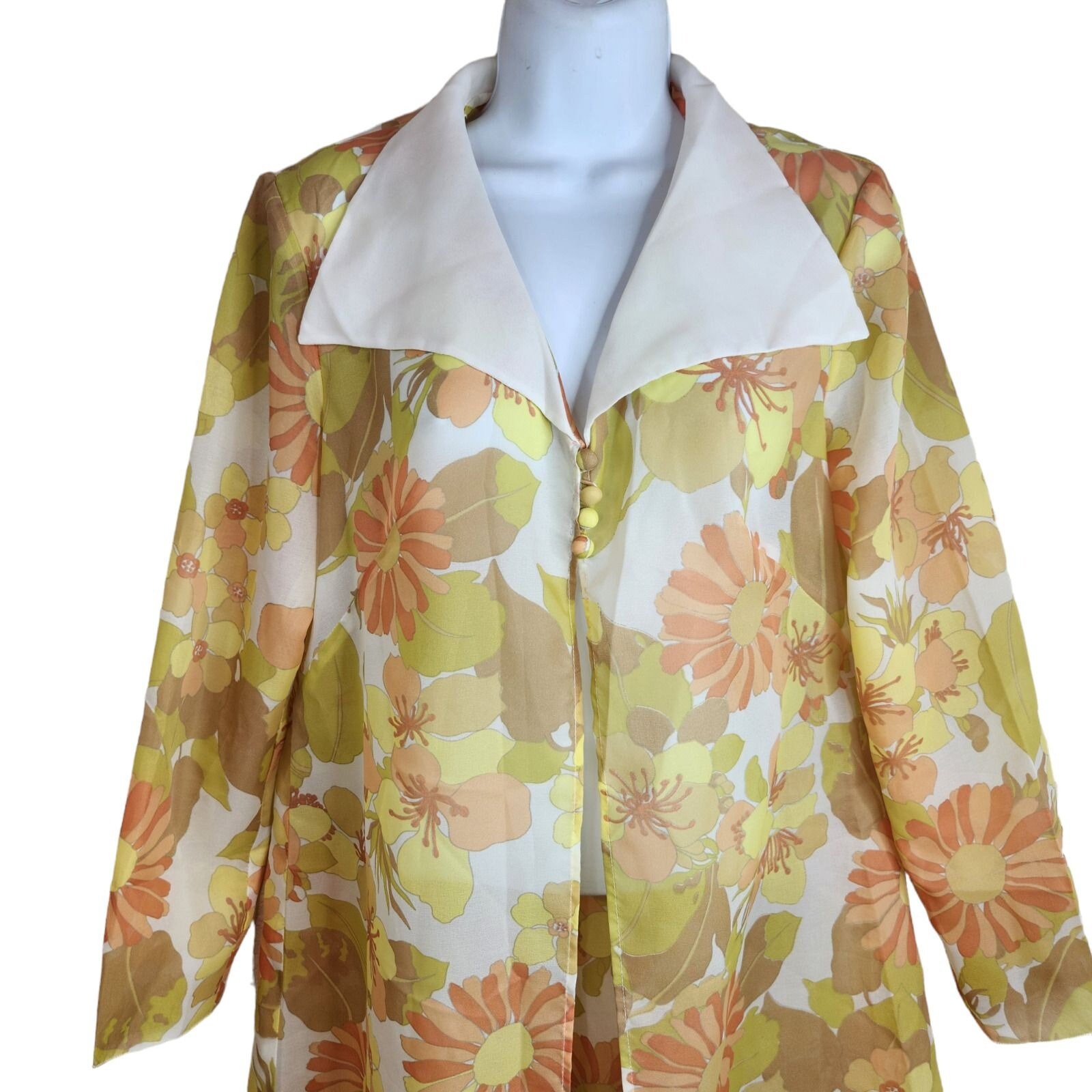 Kurtka Vintage 70s Mod Sheer Topper M Overlay Yellow Orange