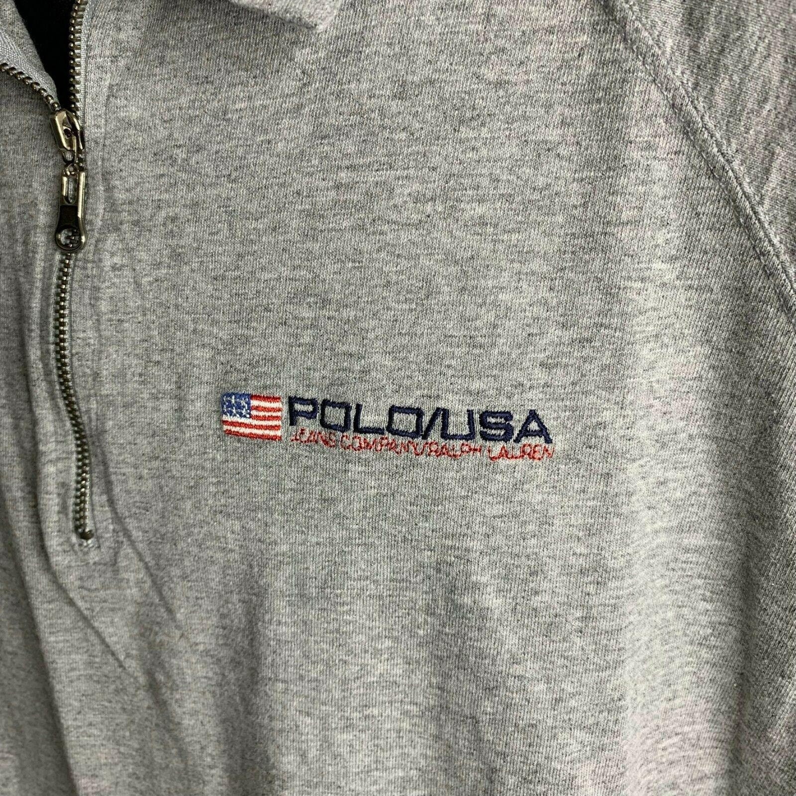 Vintage 90s Polo Ralph Lauren Quarter Zip Polo Shirt XL Grey Flag