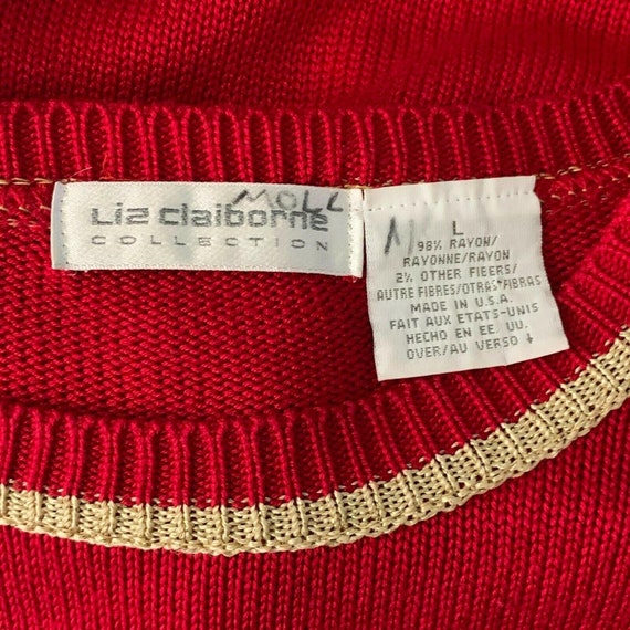 Vintage Liz Claiborne Knit Tunic Sweater L Red Go… - image 5