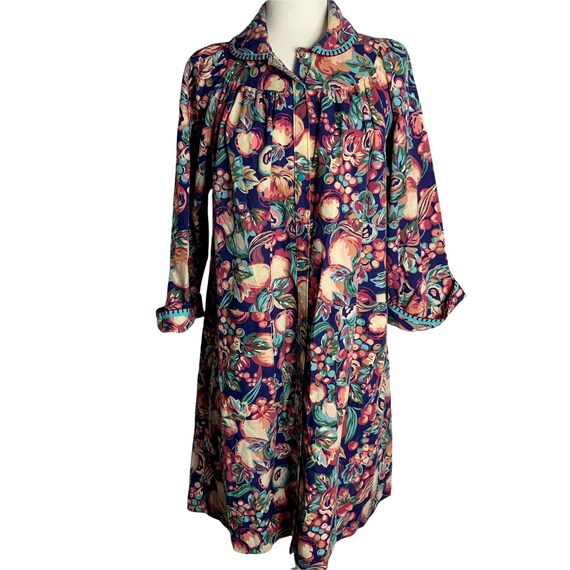 Vintage House Coat Day Dress M Blue 