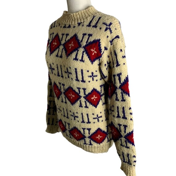 Vintage Knit Wool Mock Neck Sweater S Beige Long … - image 3