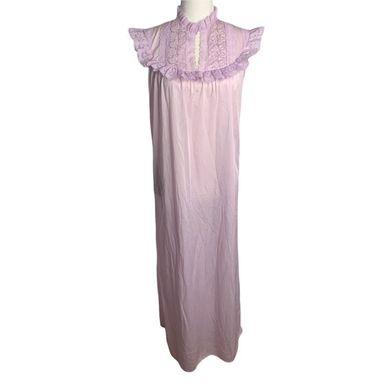 Vintage 80s Nylon Lingerie Nightgown S Purple Sle… - image 2