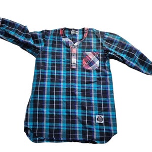 Pijama vintage Esleep de los años 90 para mujer, talla única, cuadros azules y negros
