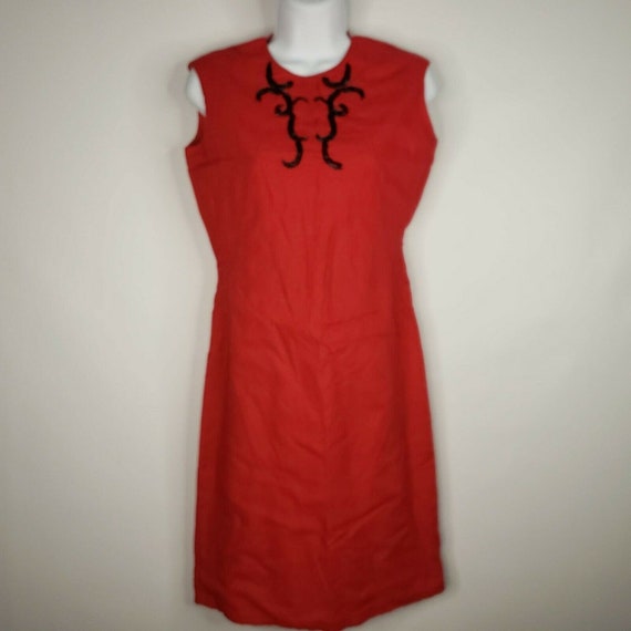 Vintage 60s Asian Inspired Red Sleeveless Sheath … - image 2