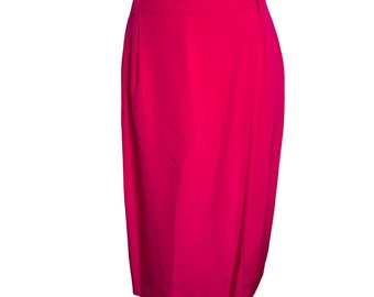 vintage Ellen Tracy A Line Midi Jupe 8 Fuchsia Soie Plissée Ceinture Avant Boucle Zip