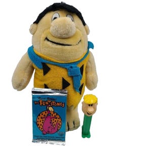 Vintage Fred Flintstone Plush Opened Barney Rubble Pez Trading Cards Sealed Toy