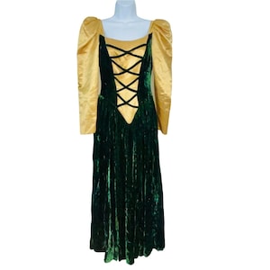 Vintage Maxi Dress Womens S Green Gold Renaissance Medieval Velvet