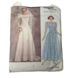 Vintage 80s Vogue 1519 Pattern Misses 6-16 Bridal Gown Petticoat Train Cut