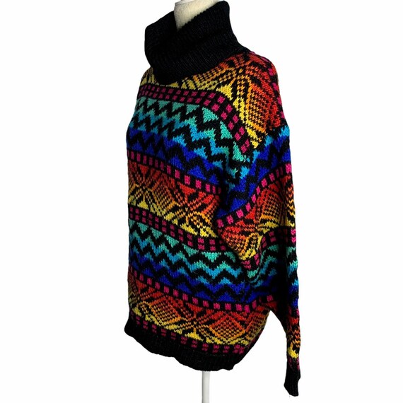 Vintage Pullover Turtleneck Ski Sweater M Rainbow… - image 4