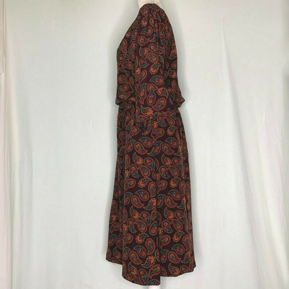 Vintage Midi A Line Dress M Brown Paisley Brown O… - image 3