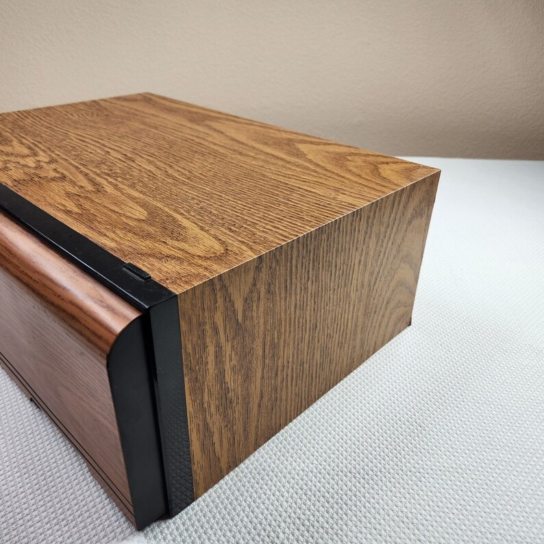 Vintage VHS Tape Holder Faux Wood 2 Drawer Storage Case Holds