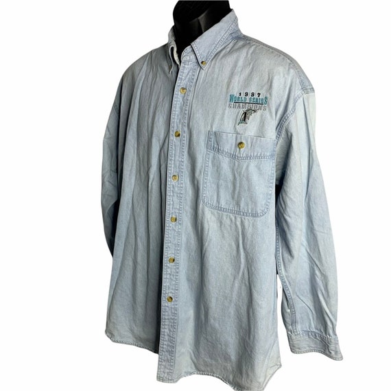 Vintage 90s Lee Florida Marlins Denim Shirt XL Li… - image 4